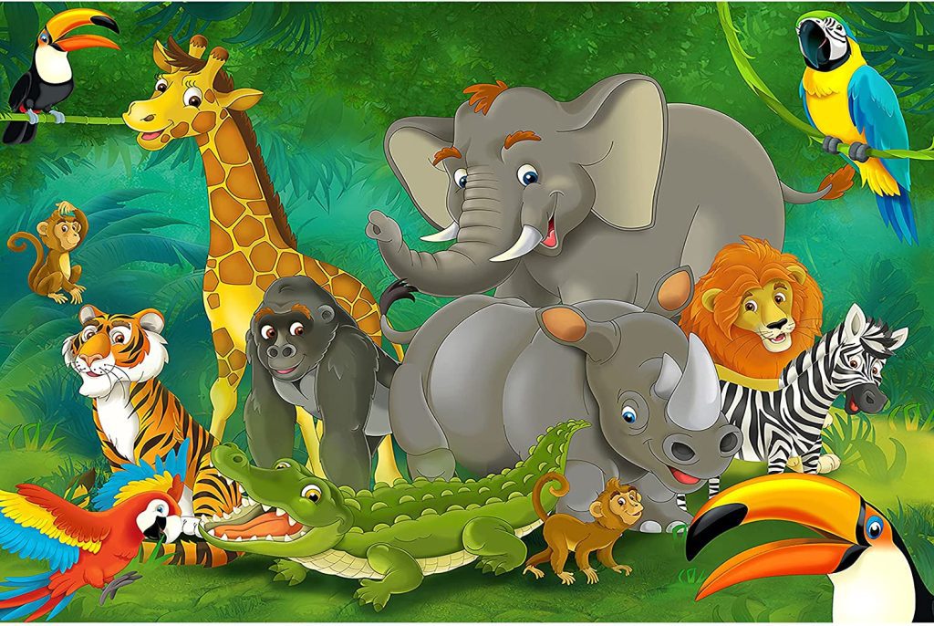 Jungle Themed Cartoon Animals Wallpaper