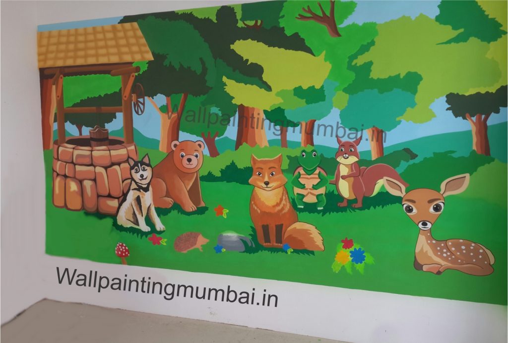 School Cartoon Painting Artist Mumbai India | Play School Wall Art Ideas
