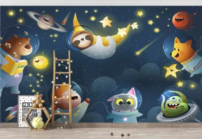 cartoon space theme wallpaper