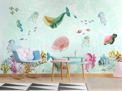 Cute Sea Animals Wall Mural