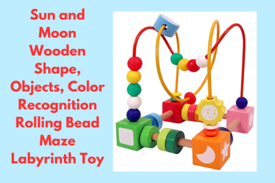 Sun and Moon Wooden Shape, Objects, Color Recognition Rolling Bead Maze Labyrinth Toy