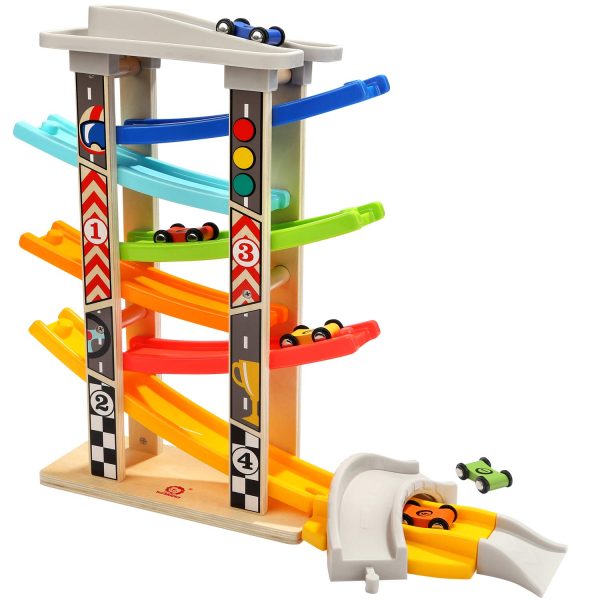 Wooden Car Ramp Racer with 6 Mini Cars: Perfect Gift for 1-2 Year Old Boys, Toddler Toys Race Track