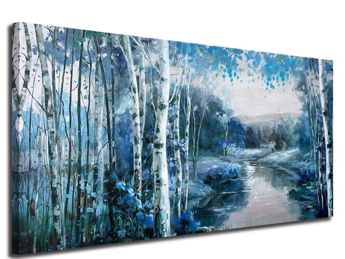 Blue Landscape Painting: Large Nature Print for Living Room & Office Wall Décor
