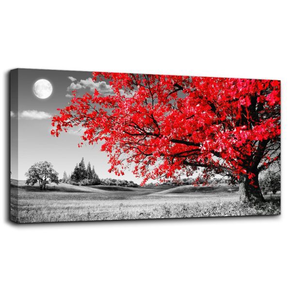 Simple Life Red Moon Tree Scenery: Abstract Wall Art for Your Living Room and Office Decor