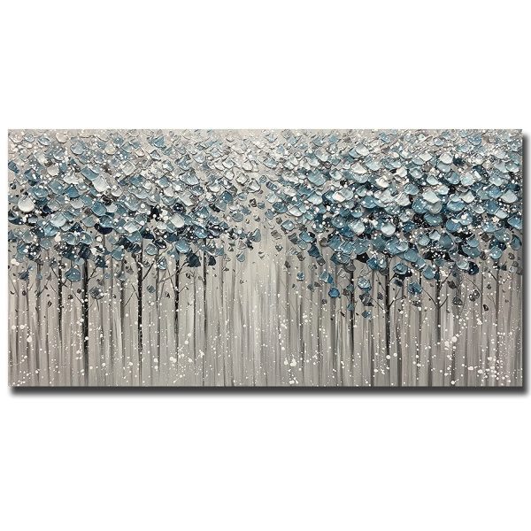 Blue Forest Heavy Texture Acrylic Painting Wall Art Wall Decoration Wood Inside Framed Hanging Ready to Hang