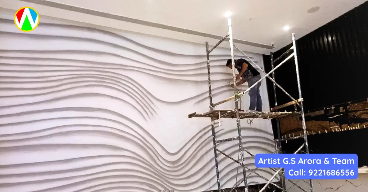3D wave wall art by Artist G.S. Arora — Wall Painting Mumbai — real project in luxury Mumbai restaurant
