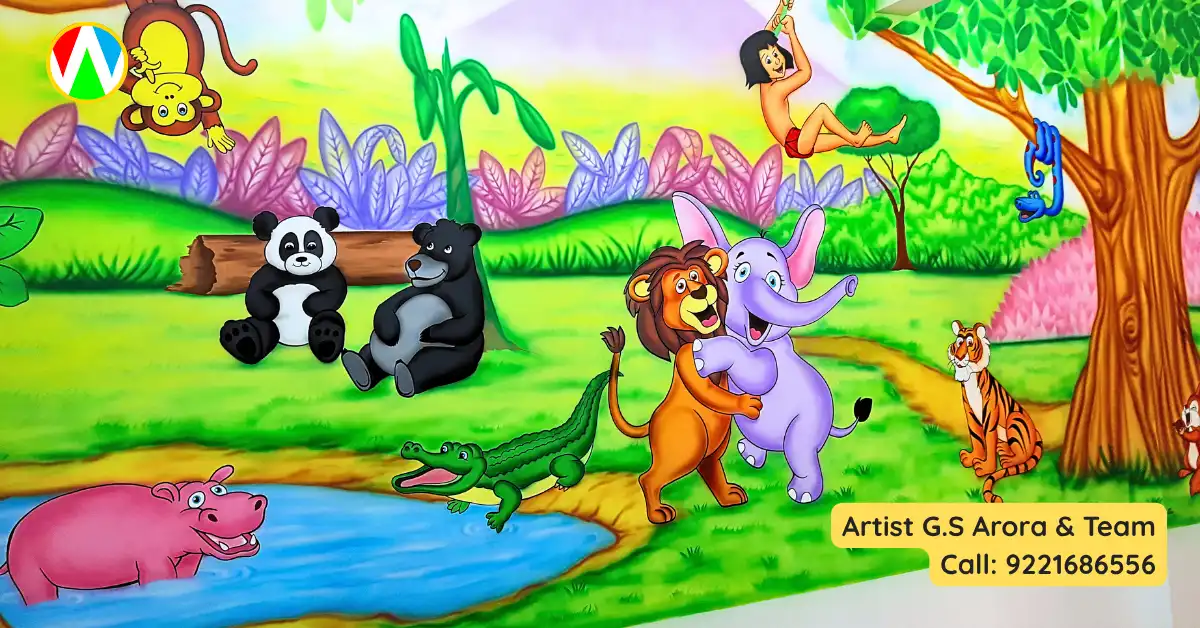 Play School Cartoon Theme Wall Painting