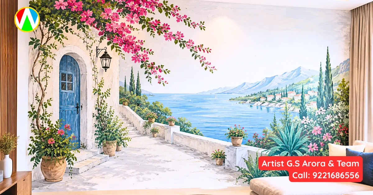 Floor to ceiling nature mural by Artist G.S. Arora Wall Painting Mumbai