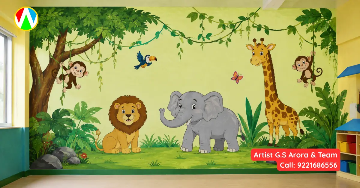 Kindergarten Decorate Ideas The Vibrant Jungle Safari Theme mural for school