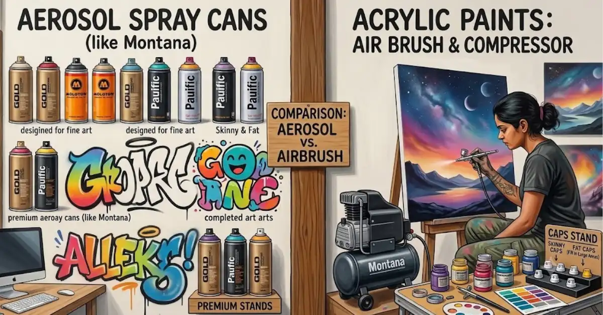 Master spray paint graffiti artist India mixing acrylics for an airbrush gun