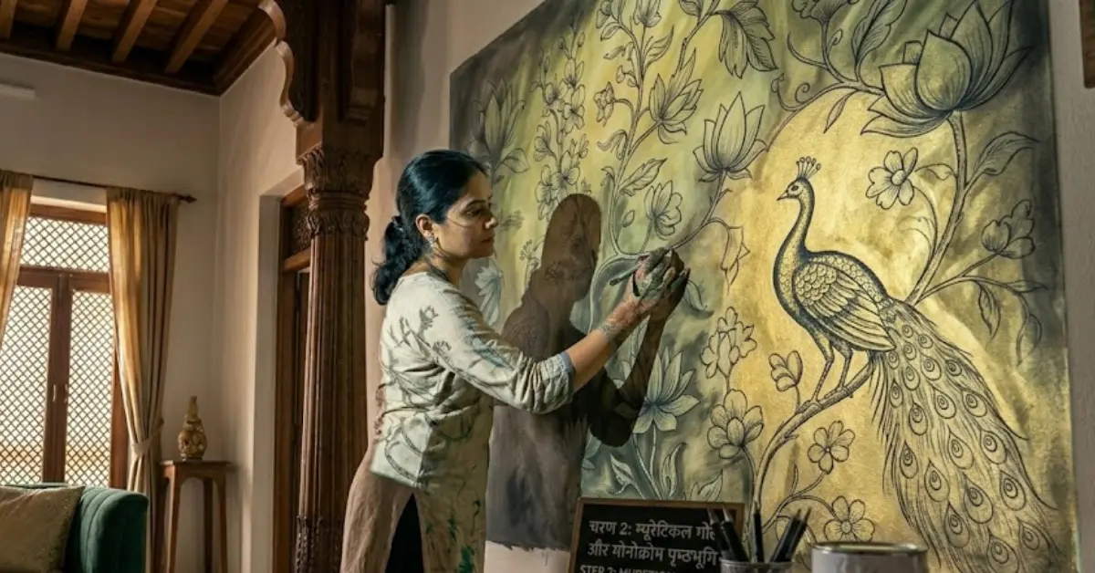 Blocking in background colors for a wall mural
