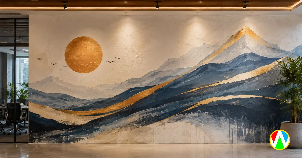 Corporate branding mural painting India in a company breakroom