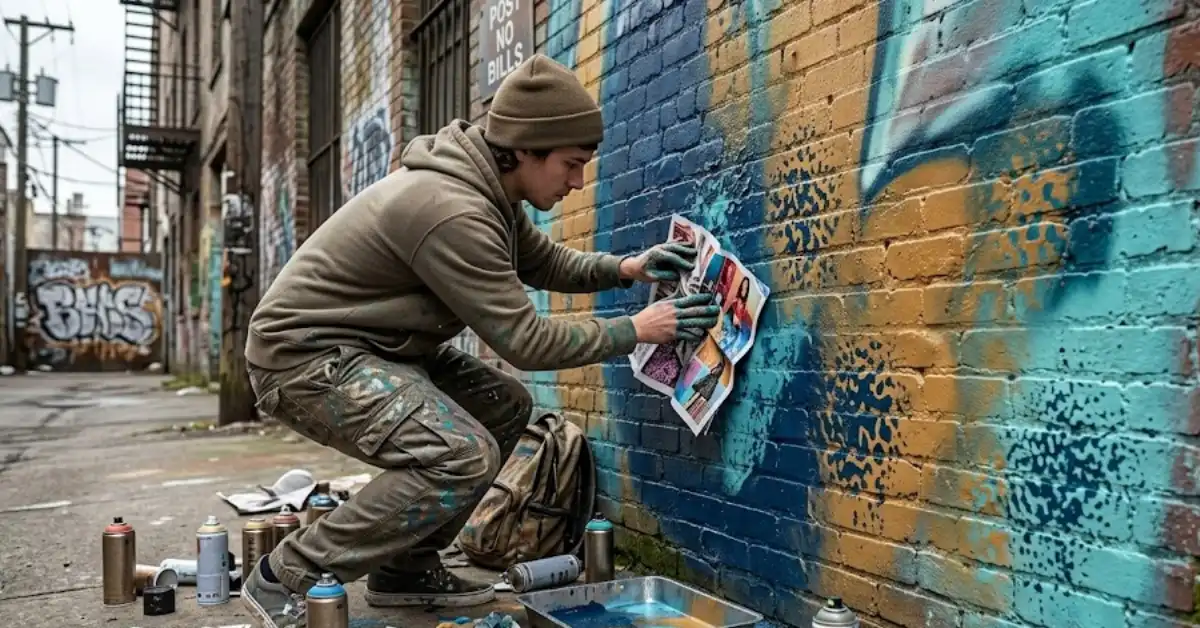 Graffiti artists India using magazine paper to create textures
