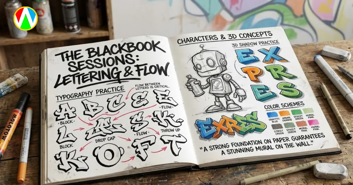 How to get started graffiti wall painting by sketching in a blackbook