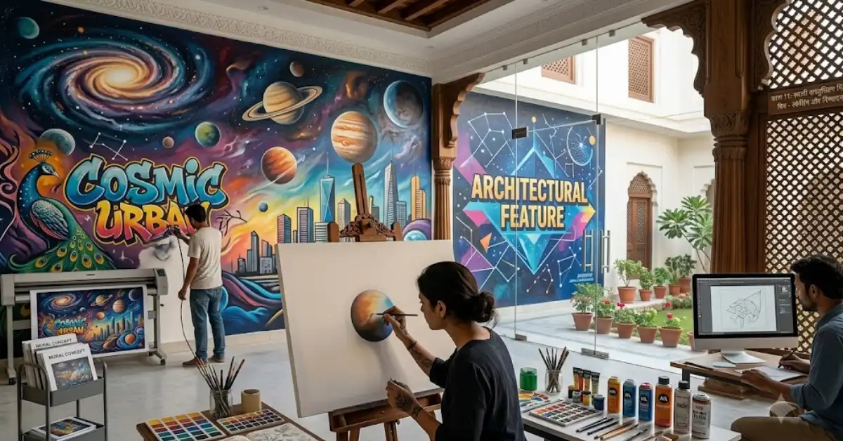 Premium spray paint graffiti artist India preparing a large mural canvas