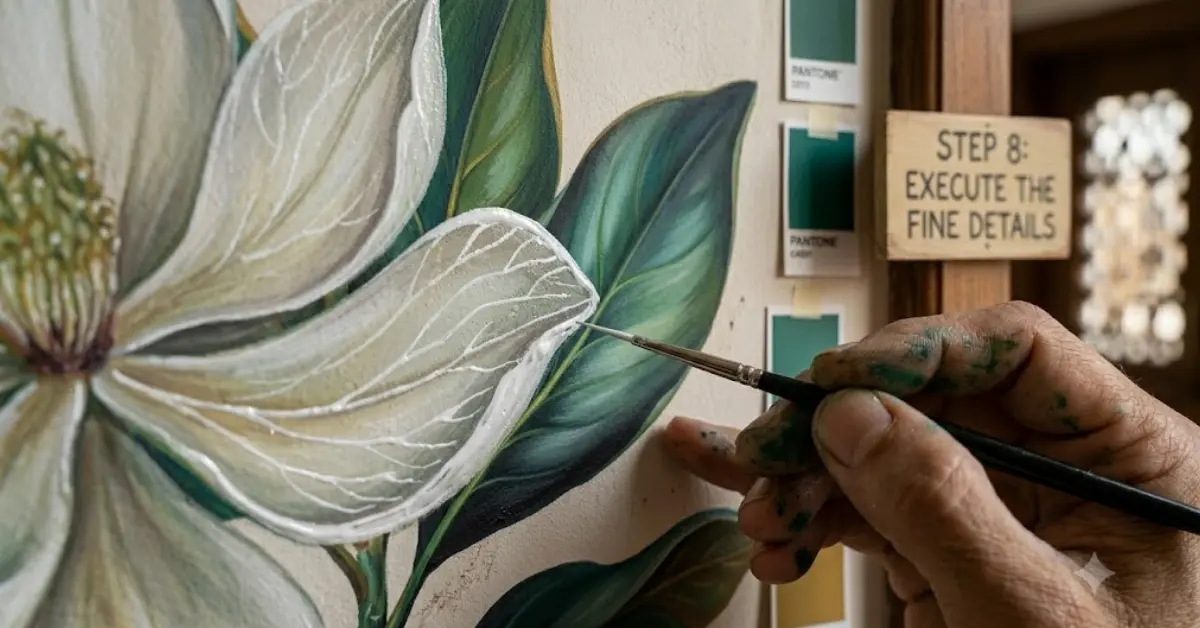 Artist G.S. Arora painting fine details on a mural