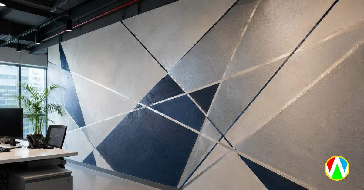 Geometric abstract mural painting India in a modern corporate office