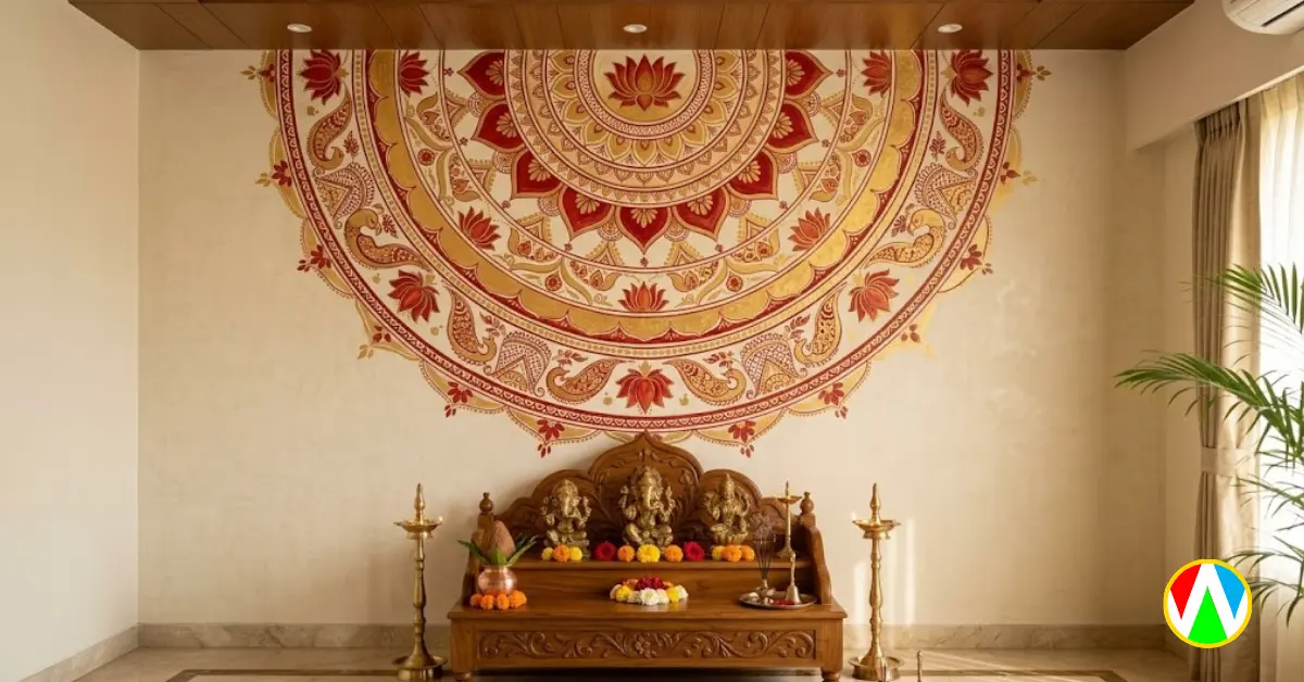 Mandala fusion mural painting India in a modern Indian home