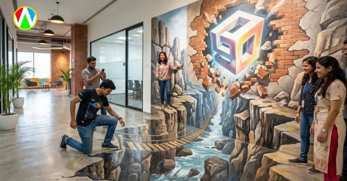 3D wall painting street artist creating interactive office murals
