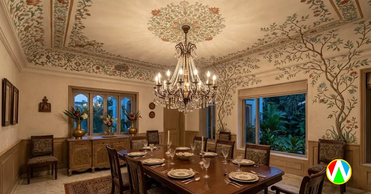 Intricate tree and floral ceiling art design ideas