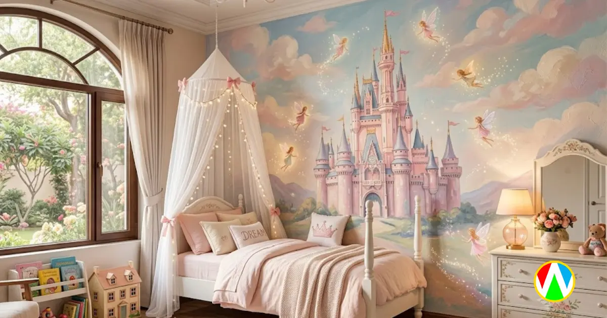 Magical princess and fairy cartoon themed wall paintings