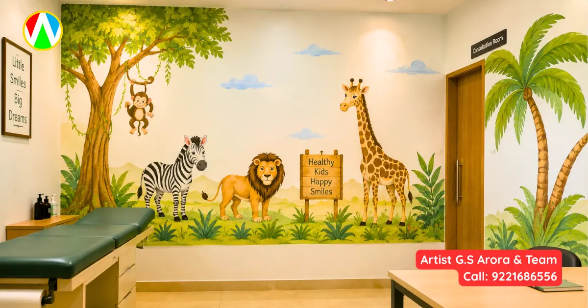 Pediatric Clinic Wall Painting featuring a jungle safari by Artist G.S. Arora