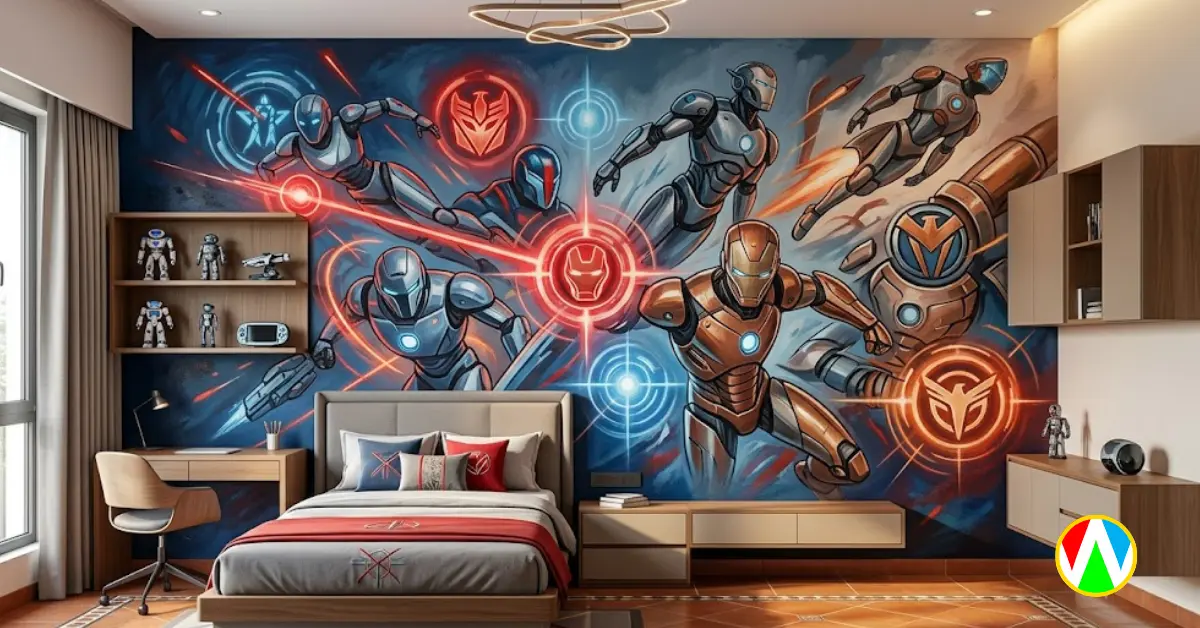 Action packed cartoon themed wall paintings for boys rooms