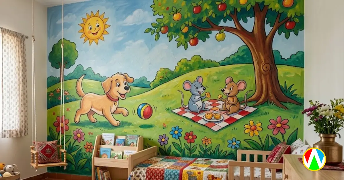 Cartoon themed wall paintings featuring Disney and Scooby Doo characters