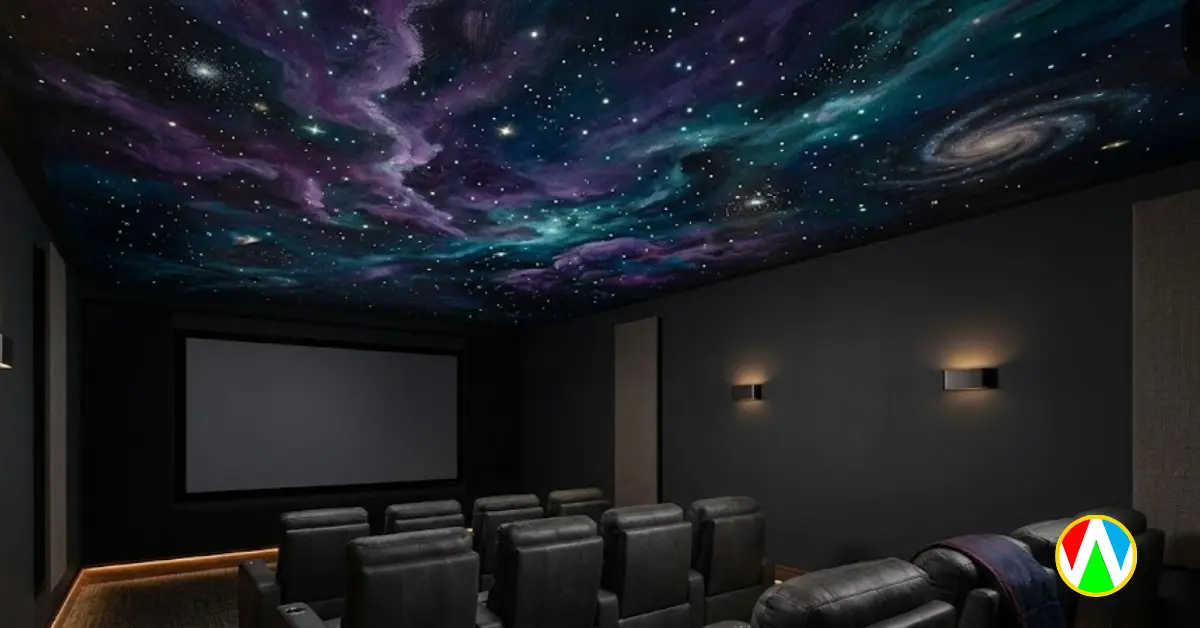 Cosmic space and galaxy ceiling art design ideas