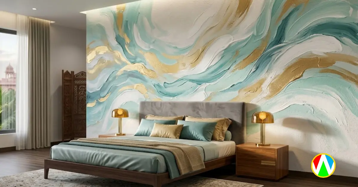 Abstract wall painting artist creating lyrical abstraction in a luxury home