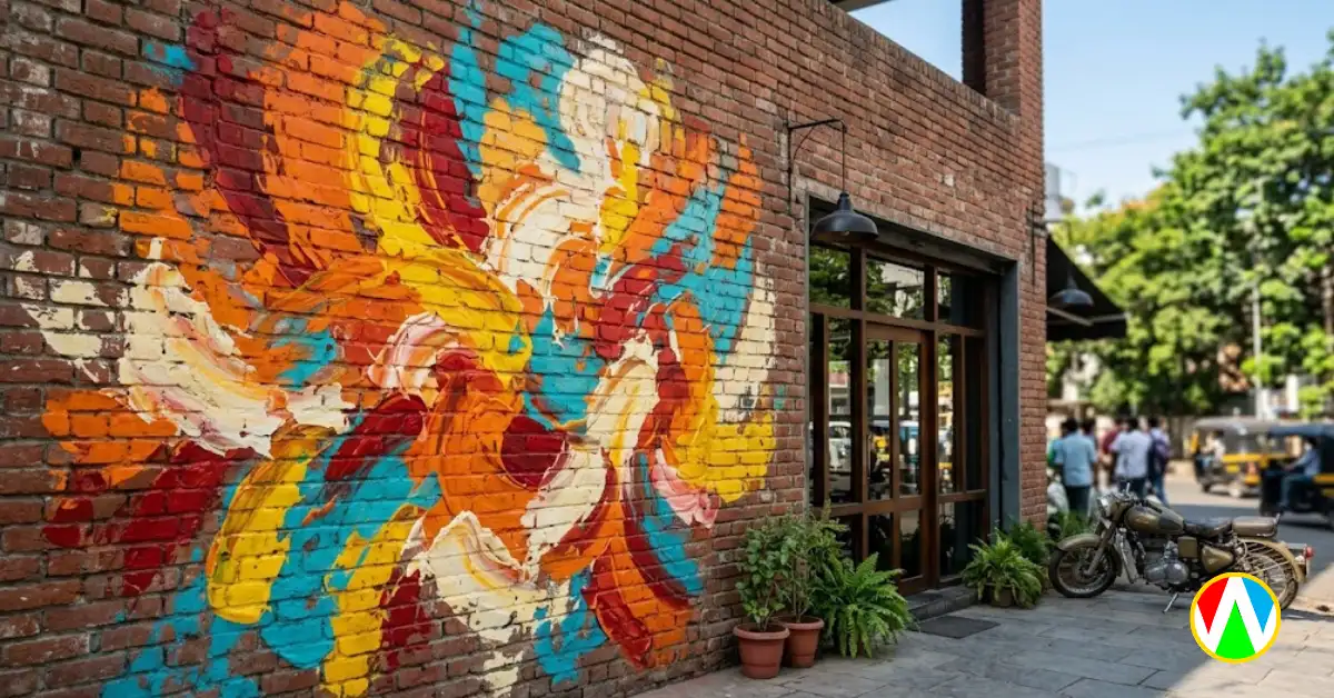 Vibrant abstract street wall art India in an urban setting