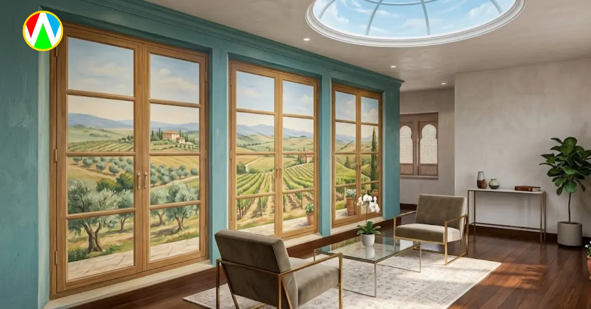 Trompe L'oeil optical illusion mural in a luxury home