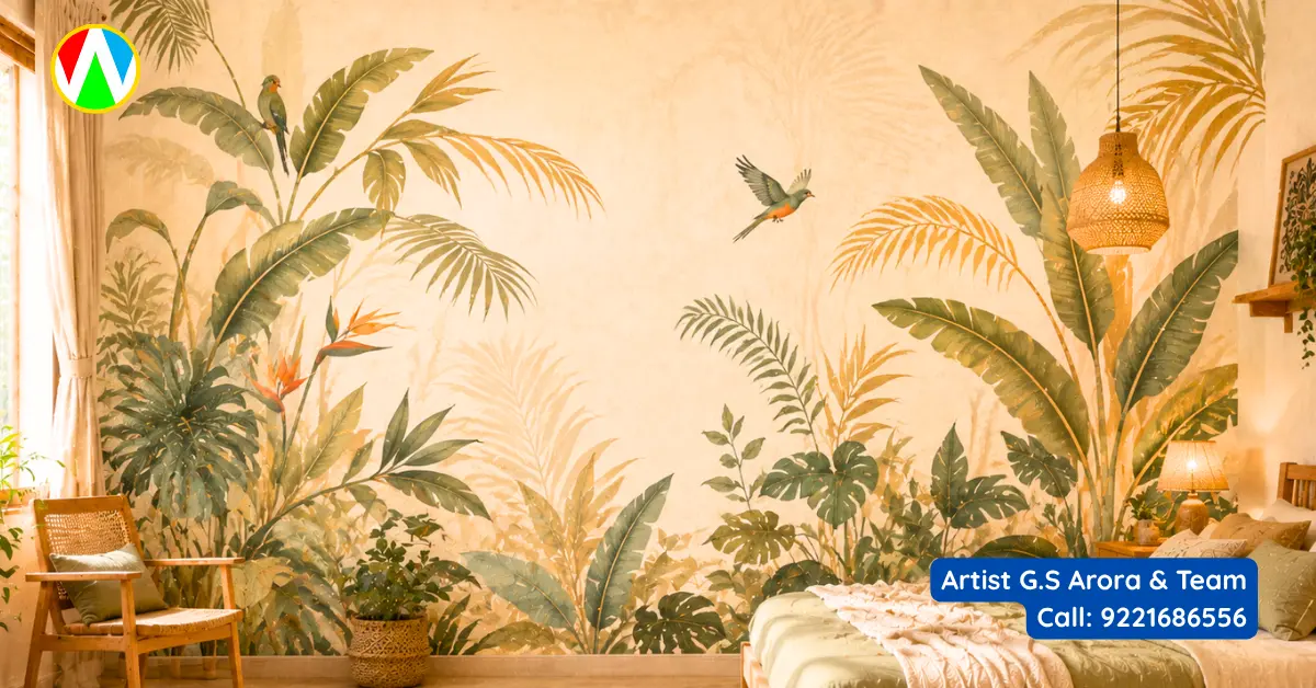 Wall painting makeover ideas featuring tropical botanical murals